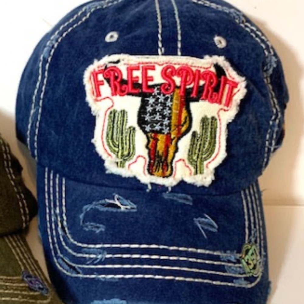 Free Spirit Bull Skull Woman's Hat, Cap, Baseball Cap, Mom Hat